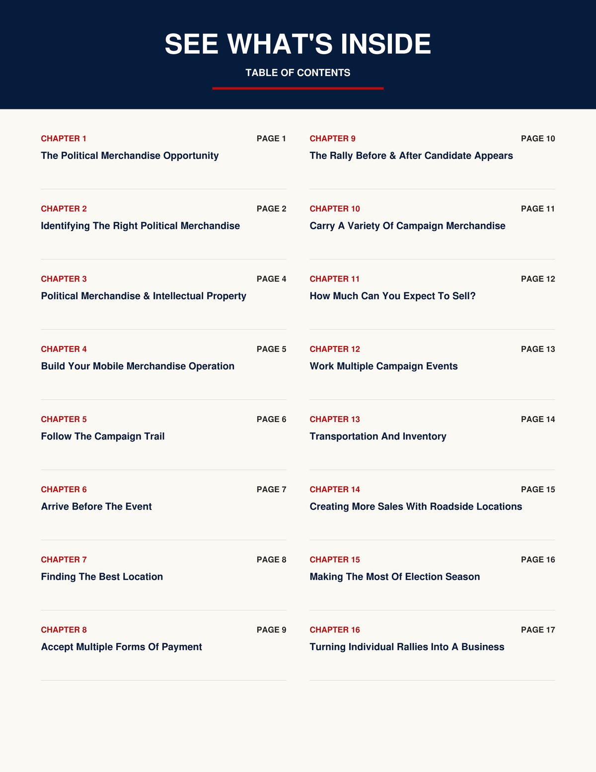 A table of contents page from a book or digital guide, titled 'SEE WHAT'S INSIDE TABLE OF CONTENTS' 